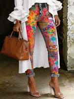 Women's Multicolor Floral Art Print Art Ripped Skinny Jeans