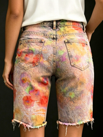 Women's Vintage Floral Print Casual Denim Shorts