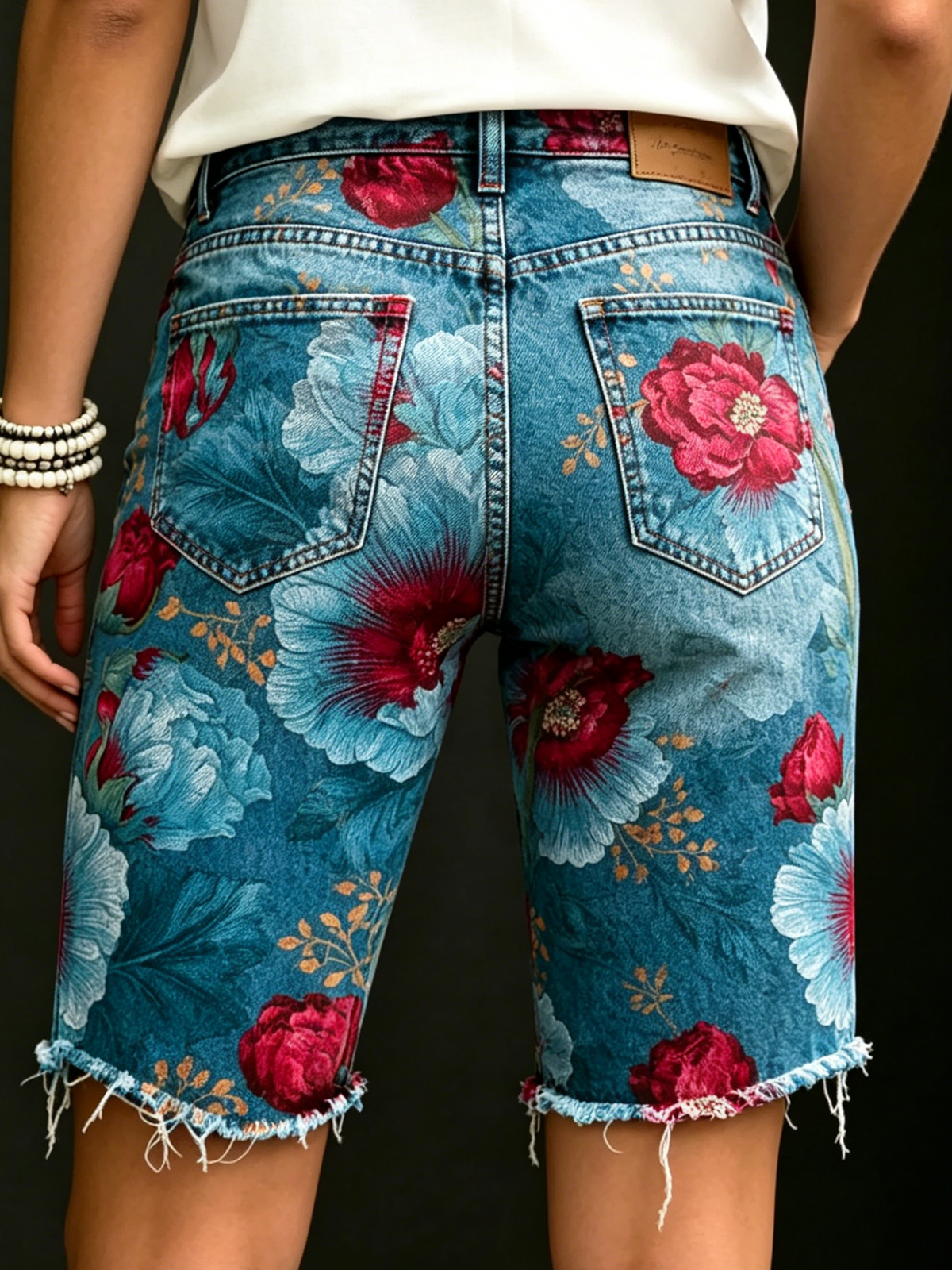 Women's Vintage Floral Print Casual Denim Shorts