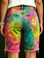Women's Women's Geometric Pattern Gradient Floral Print Casual Denim Shorts