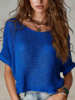 Casual Vacation Style Bohemian Crochet-knit Solid-color Short-sleeve Sweater