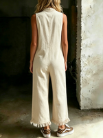 Women's Sleeveless Zip-front Denim Romper With Frayed Hem