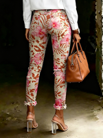 Women's Vintage Tropical Flower Leopard Print Art Ripped Skinny Jeans