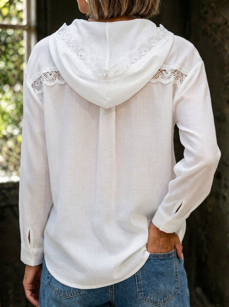 Women's Causal Lace Hoddie Long Sleeve Shirt