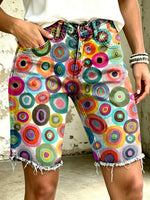 Women's Vividly Polka Dots Totem Art Print Casual Denim Shorts