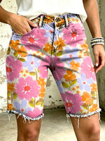 Women's Vividly Floral Totem Art Print Casual Denim Shorts