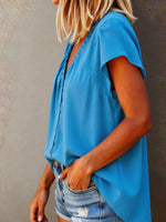 Women's Short-sleeve V-neck Button-up Top
