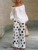 Women's Loose Cotton Shirt And Pants Polka Dot Print Two-piece Set