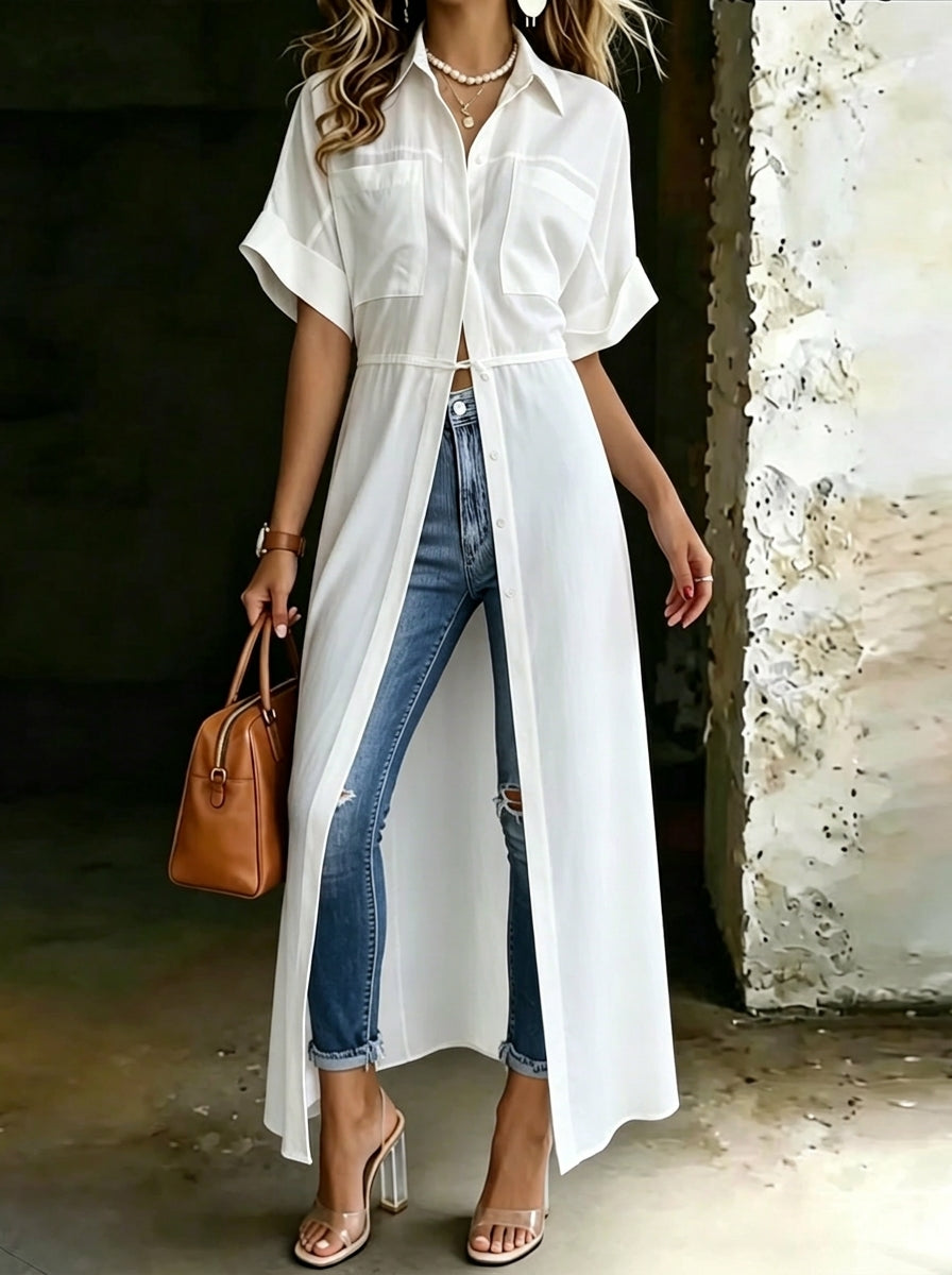Women's Short-sleeve Pocket Shirt Dress