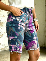 Women's Vividly Floral Totem Art Print Casual Denim Shorts