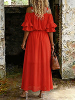 Women's Elegant Ruffle Sleeve Flowy Maxi Dress