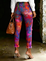Women's Colorful Abstract Art Ripped Skinny Jeans