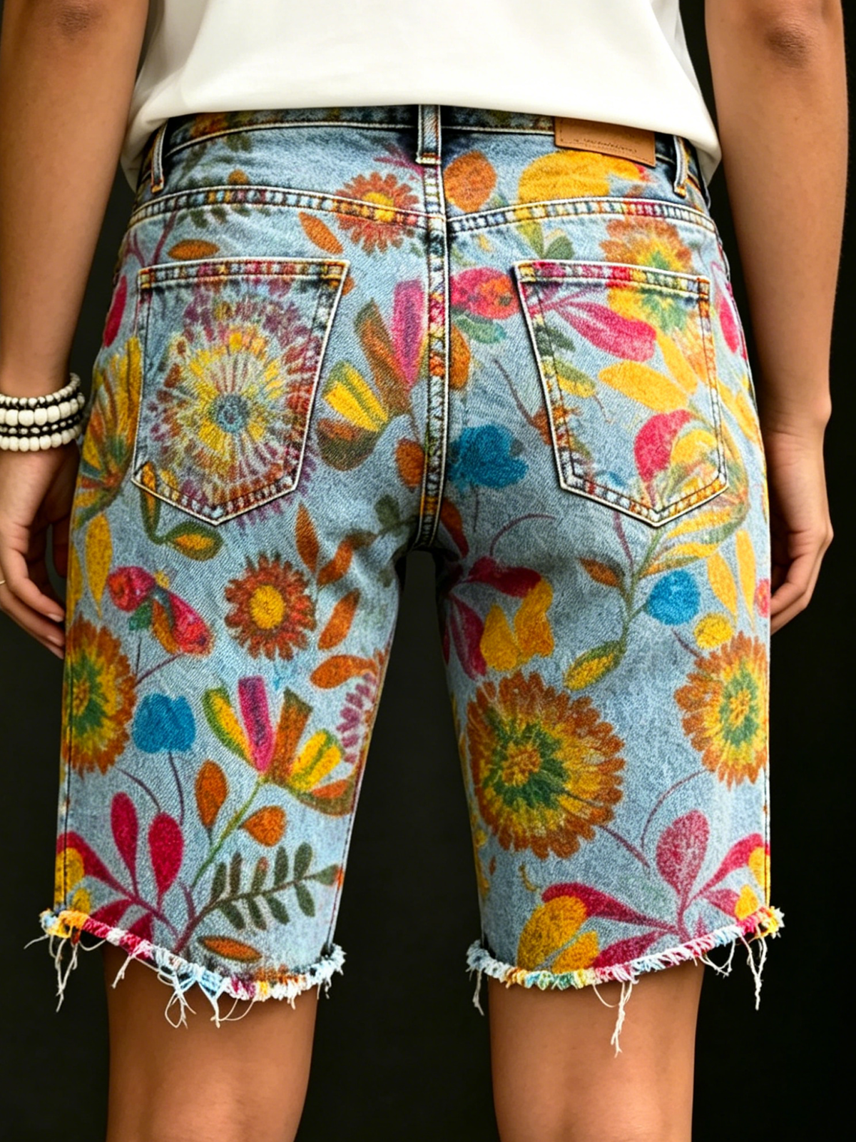Women's Vintage Ethnic Floral Print Casual Denim Shorts