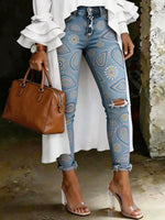 Women's Ethinic Art Print Art Ripped Skinny Jeans