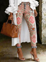 Women's Vintage Ethinic Art Print Art Ripped Skinny Jeans