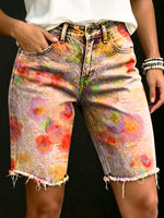 Women's Vintage Floral Print Casual Denim Shorts