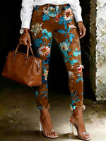 Women's Vintage Flower Print Art Ripped Skinny Jeans
