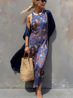 Women's Retro Floral Print Two-piece Set Sleeveless Dress And Cotton Outerwear