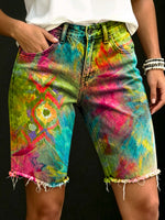 Women's Women's Geometric Pattern Gradient Floral Print Casual Denim Shorts