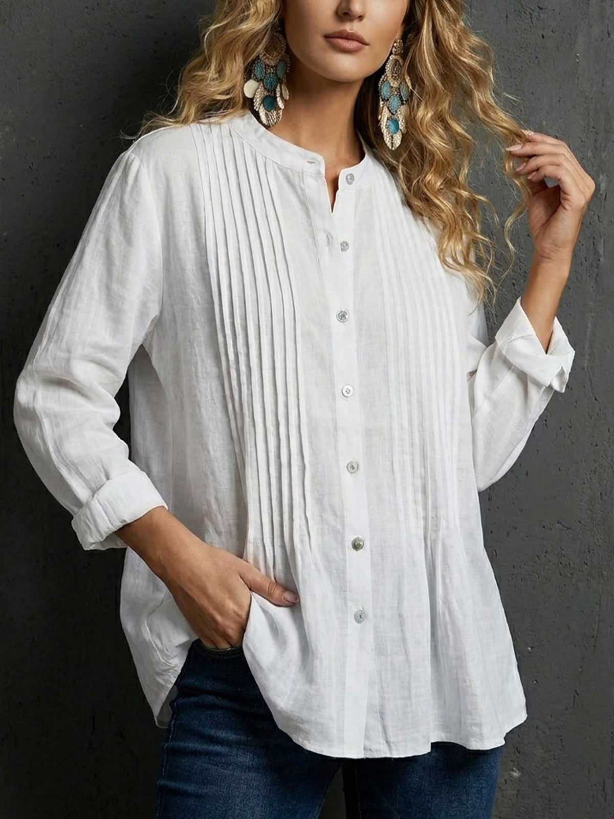 Women's Casual Cotton And Linen Shirt