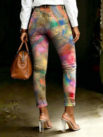 Women's Colorful Shimmering Gradient Art Print Ripped Skinny Jeans