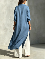 Women's Long Shirt Dress With Side Slits Trousers Set