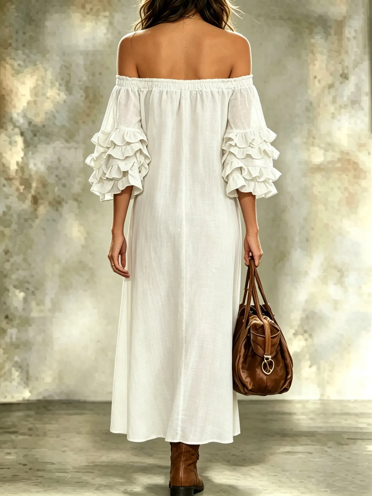 Women's Casual Solid White Linen Look Loose Long Dress