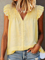 Women's V-neck Ruffled Edges Flutter Sleeves Blouse