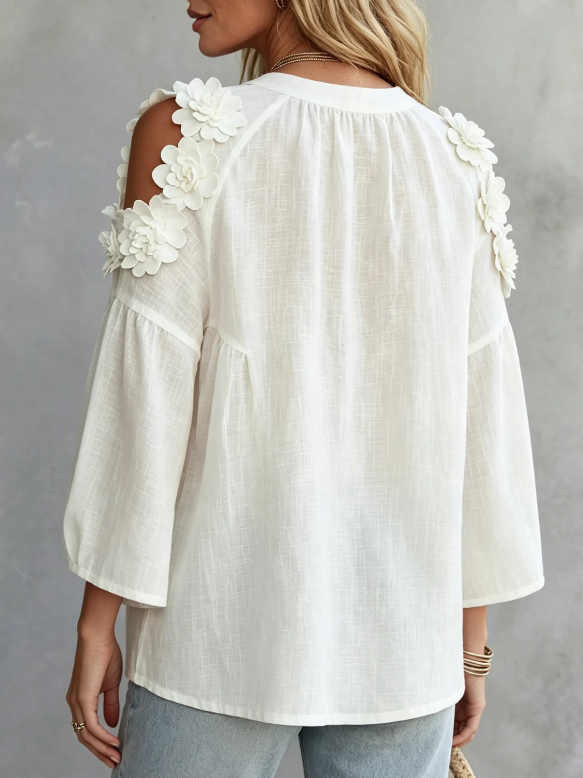 Women's Floral Applique Cold Shoulder Blouse Top