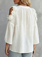 Women's Floral Applique Cold Shoulder Blouse Top