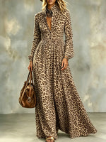 Women's Retro Leopard Turn-down Collar Shirt Dress