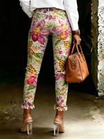 Women's Retro Ditsy Floral Art Ripped Skinny Jeans
