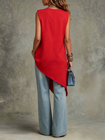 Women's Sleeveless Red Belted Top Jeans Set