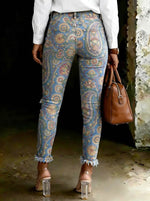 Women's Floral Art Print Art Ripped Skinny Jeans