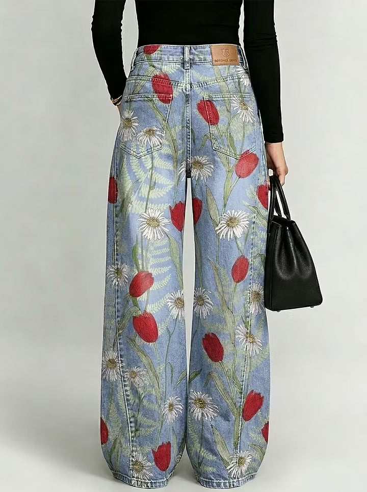 Women's Stylish Casual Floral Print Designer Jeans