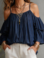 Women's Fashionable Strapless Ruffled Off-shoulder Causal Blouse Top