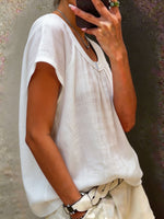Women's Casual Round-neck Short-sleeve Cotton-linen Top