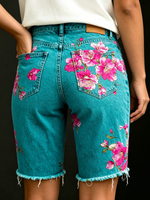 Women's Vintage Floral Print Casual Denim Shorts