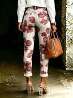 Women's Vintage Floral Print Casual High-waisted Ripped Skinny Jeans