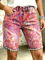 Women's Vividly Paisley Floral Totem Art Print Casual Denim Shorts