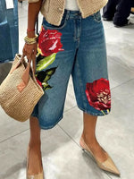 Women's Retro Casual Flowers Print Denim Shorts