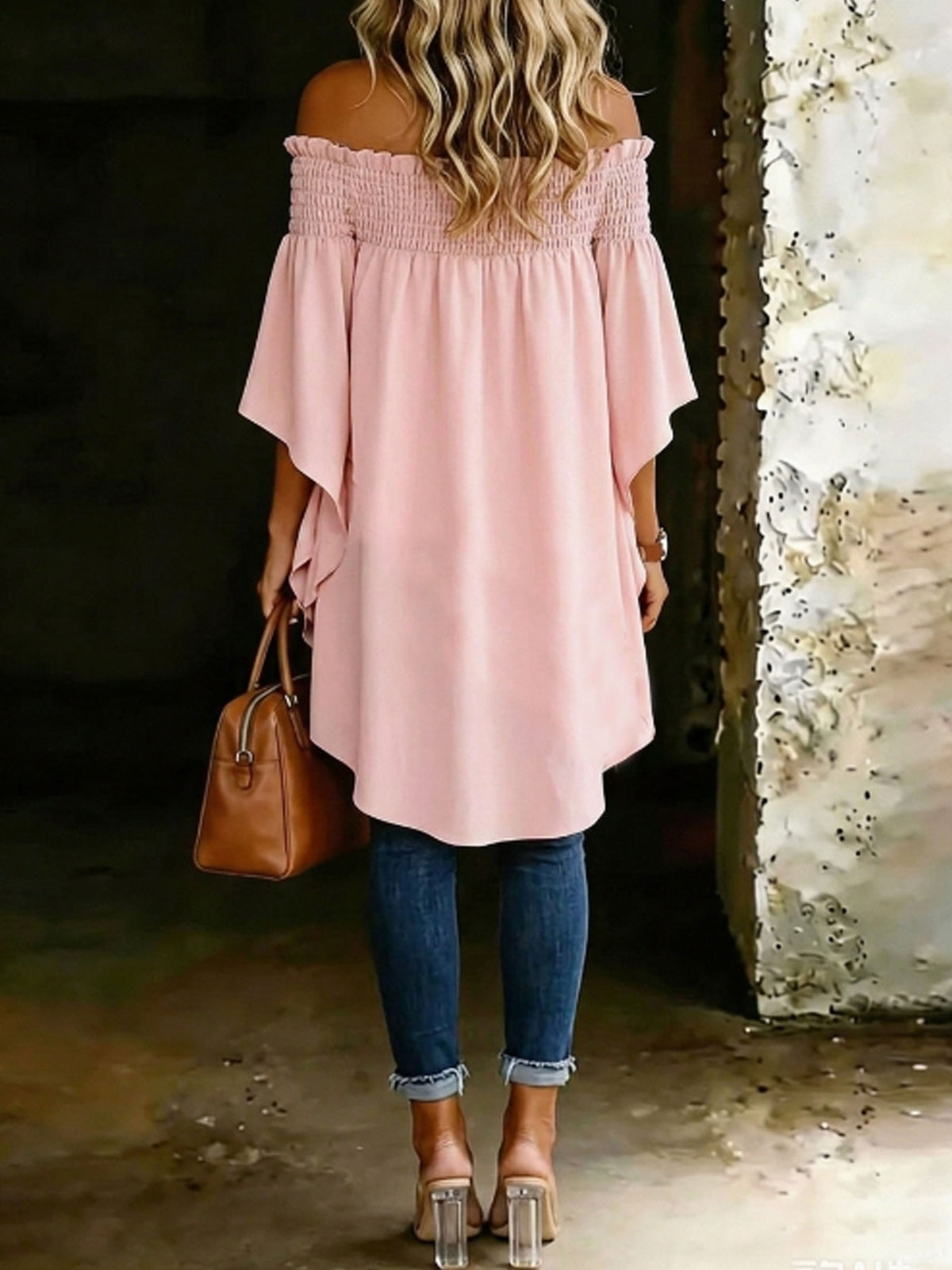 Women's Asymmetric Cold-shoulder Solid Color Casual Blouse