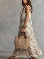 Women's V-neck Ruffled Summer Stripe Maxi Dress