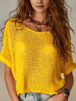 Casual Vacation Style Bohemian Crochet-knit Solid-color Short-sleeve Sweater