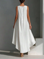 Women's Linen Sleeveless Crew-neck Dress With Asymmetrical High-low Hem