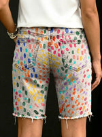 Women's Colorful Polka Dots Art Print Casual Denim Shorts