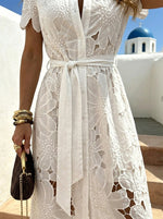 Women’s Fashionable Casual Lace Solid-Colored Single-Breasted Dress
