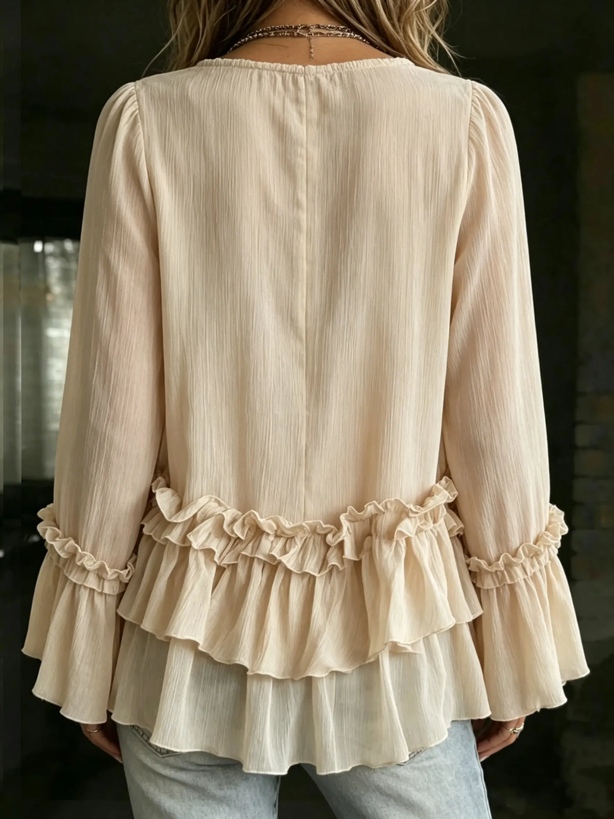 Women's Vintage Tiered Ruffled Bell Sleeve Top