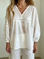 Women's Fashion Casual Loose-fit V-neck Cotton Shirt