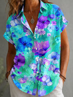 Women's Floral Print Short Sleeve Casual Shirts